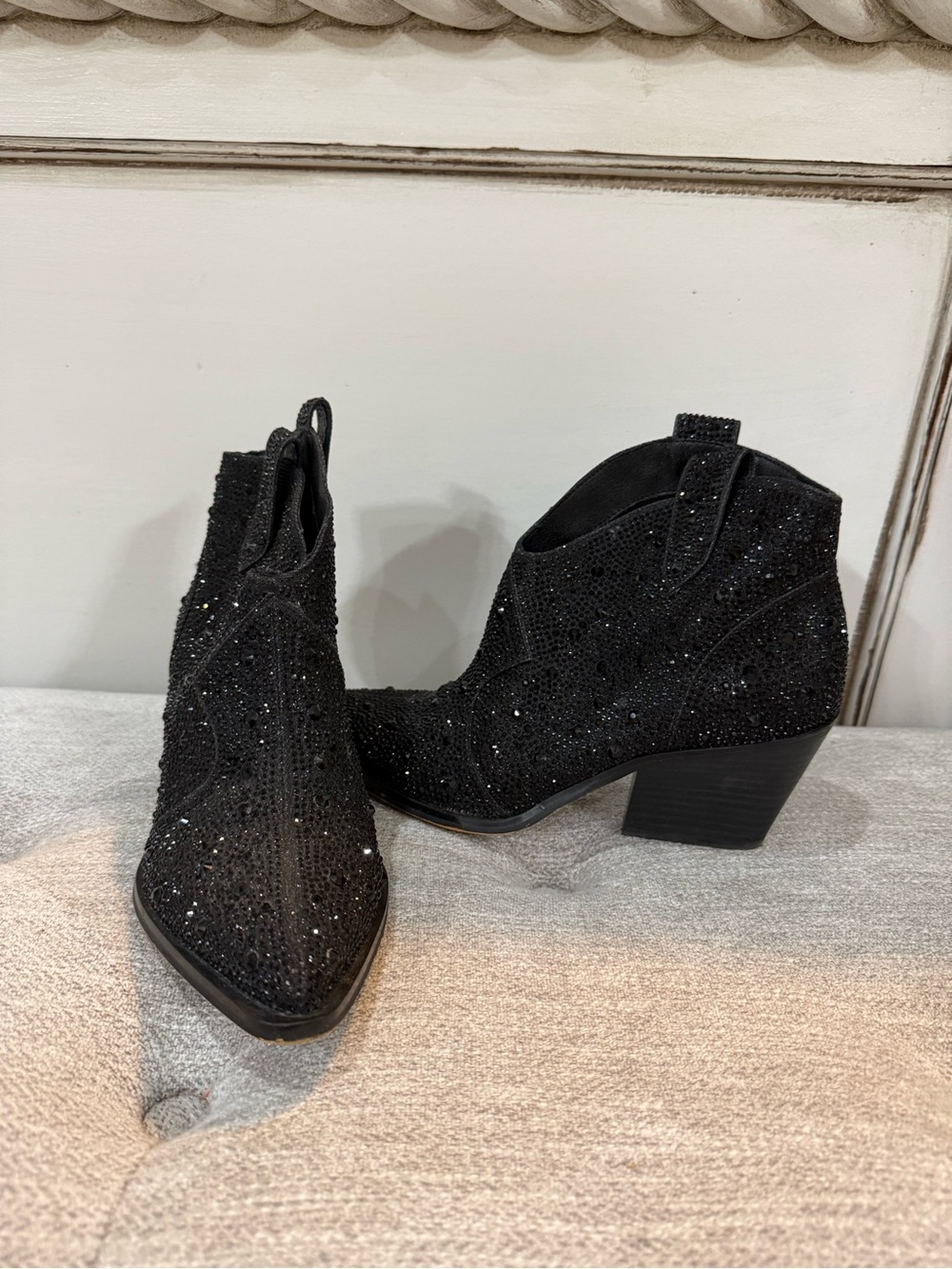 Jessica Simpson Black Sparkle Suede Ankle Booties